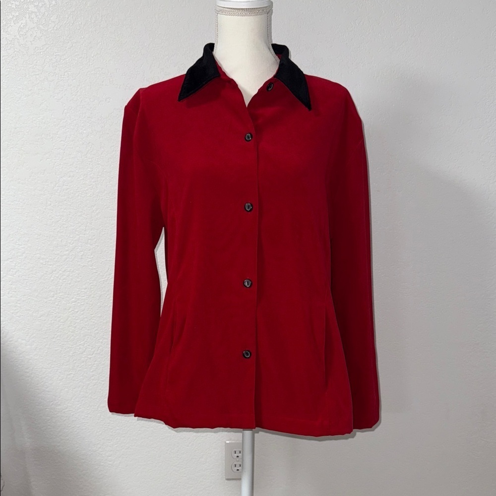 ERIN LONDON Red Button-Up Jacket with Black Collar Size L